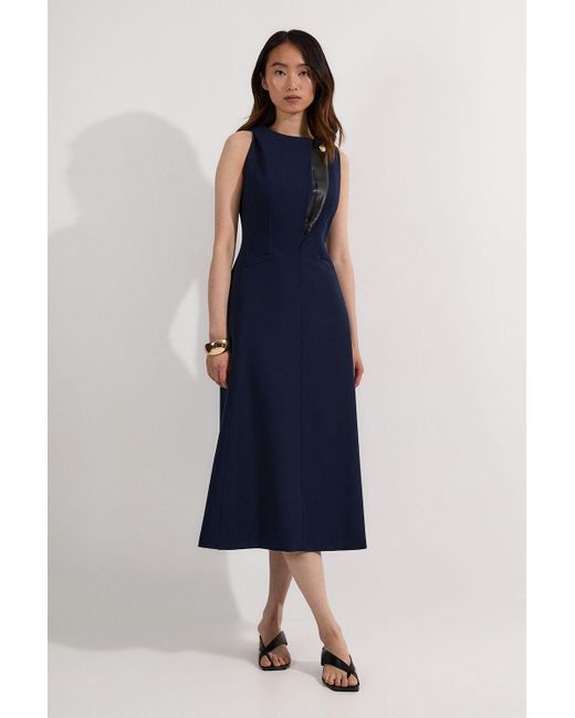 Karen Millen Blue Compact Stretch Contrast Tipped Full Skirted Maxi Dress