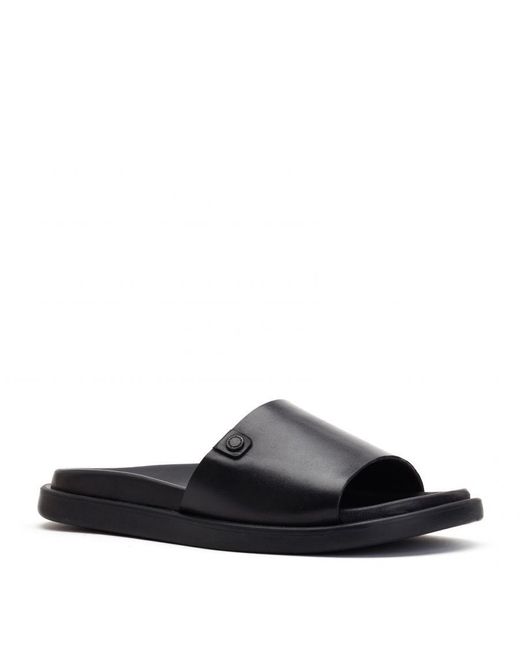 Base London Black Harko Waxy Leather Slide Sandal for men
