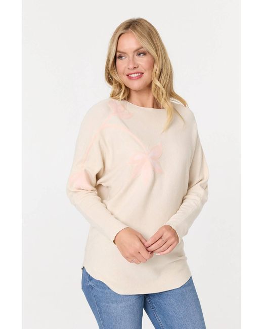 Izabel London White Floral Long Batwing Sleeve Relaxed Top