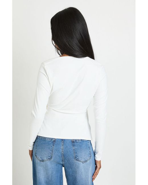 Boohoo White Wrap Front Tie Waist Top