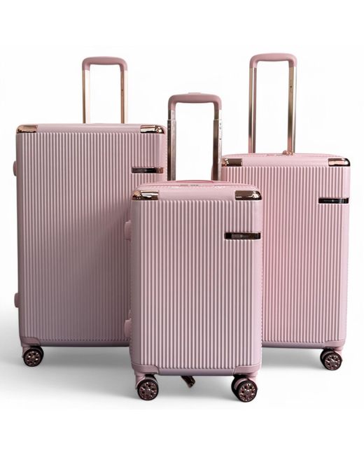 Infinity Leather Pink Expandable Hard Shell 8 Wheels Luggage Travel Cabin Suitcase Set