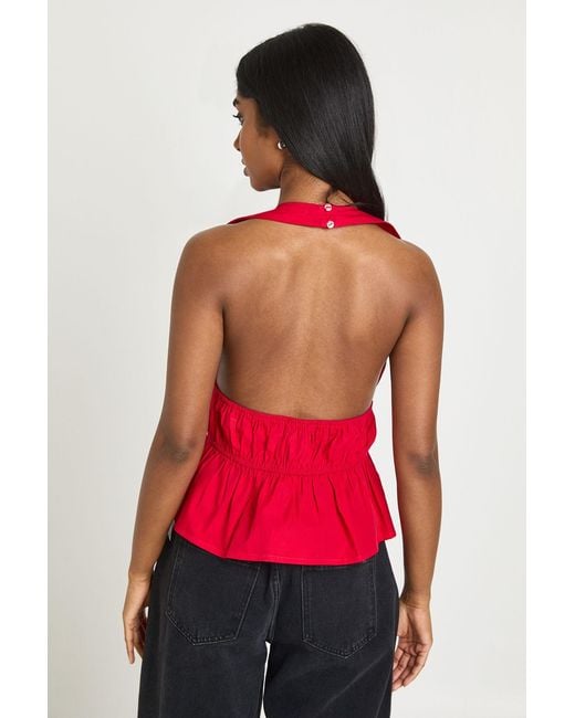 Boohoo Red Tie Front Halter Top