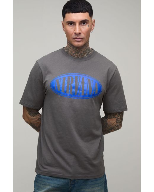 BoohooMAN Gray Tall Regular Nirvana License Print T-Shirt for men