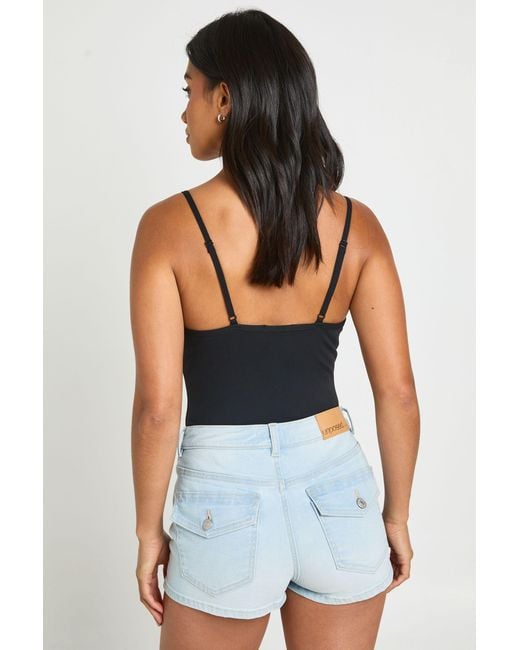 Boohoo White Petite Y2K Pocket Denim Mini Booty Short