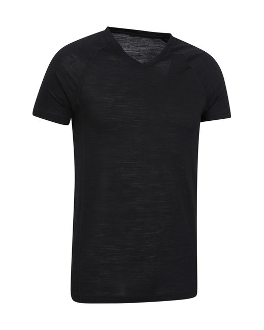 Mountain Warehouse Black 'Summit' Merino Baselayer T-Shirt Soft Casual Short Sleeve V-Neck Tee Top for men