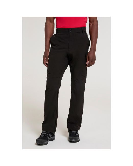 Mountain Warehouse Black Beacon Softshell Fleece Lined Trousers for men