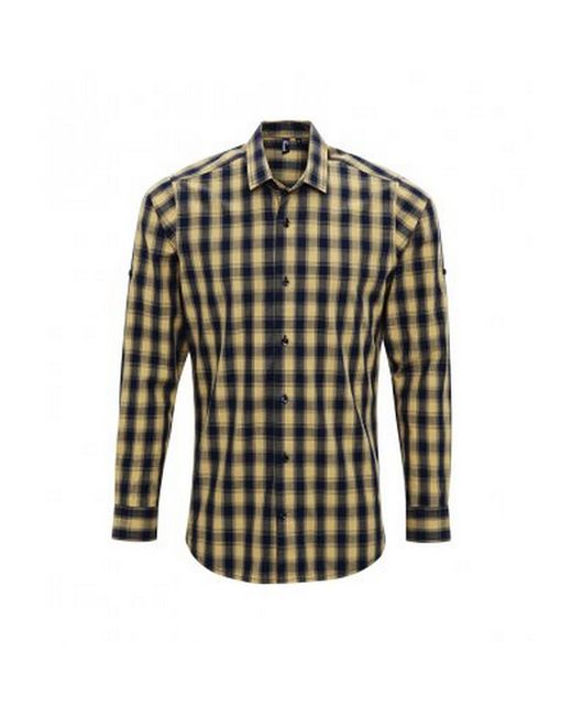 PREMIER Green Mulligan Check Long Sleeve Shirt Cotton for men