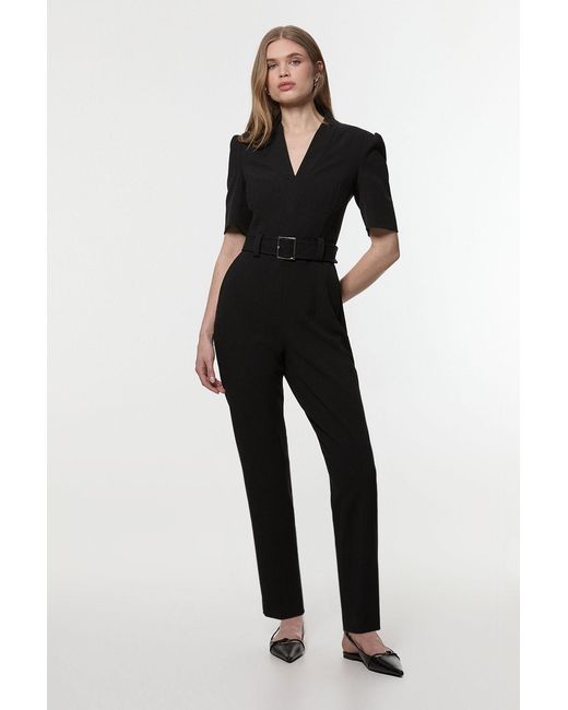 Karen Millen Black Petite Structured Crepe Forever Belted Jumpsuit