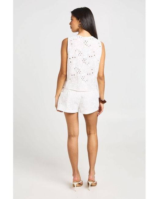 Boohoo White Tie Front Broderie Waistcoat