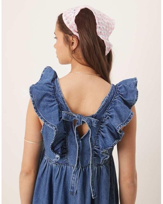 ASOS Blue Denim Smock Maxi Dress With Bow Back