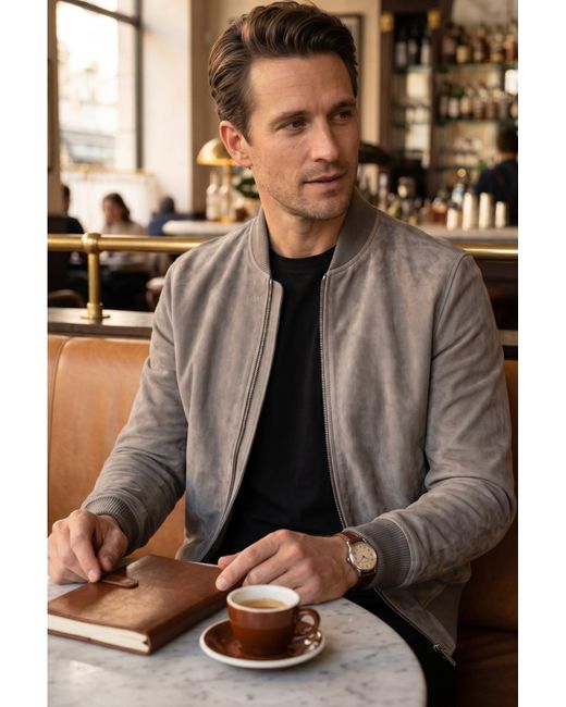 Infinity Leather Black Goat Suede Ma-1 Bomber Jacket-North for men