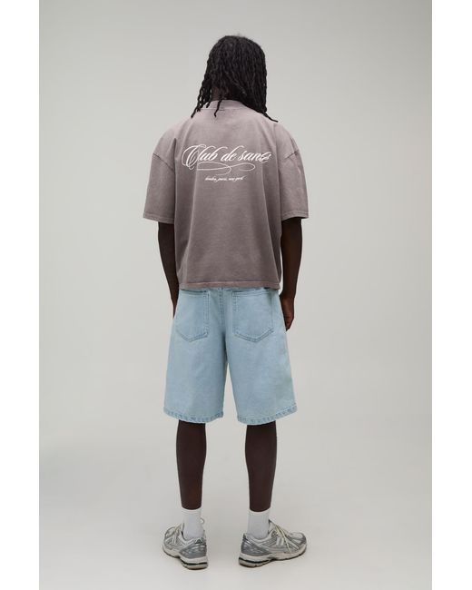 BoohooMAN Gray Washed Oversized Boxy Club De Sante Print T-Shirt Cotton for men