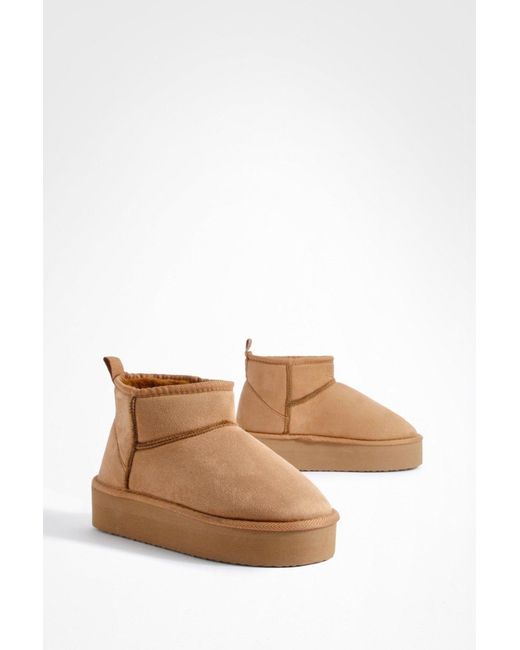 Boohoo Brown Platform Cosy Ankle Boots
