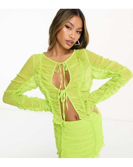 AsYou Green Tie Front Chiffon Long Sleeve Top Co-Ord