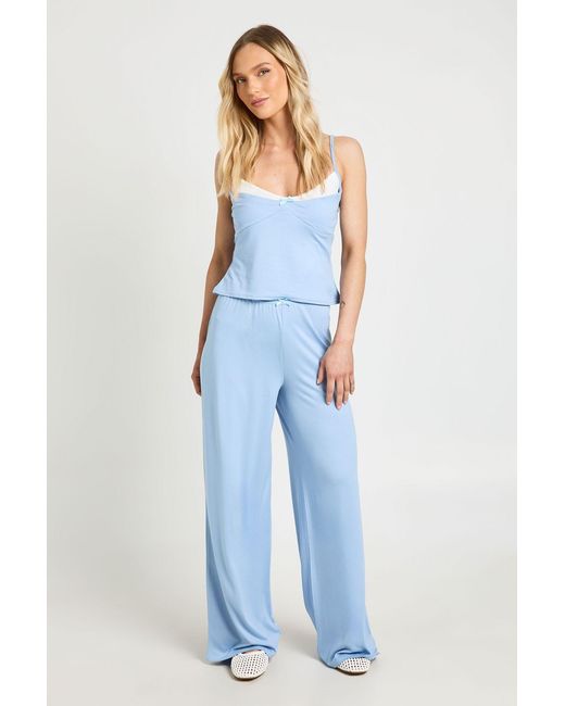 Boohoo Blue Petite Contrast Cami & Trouser Set