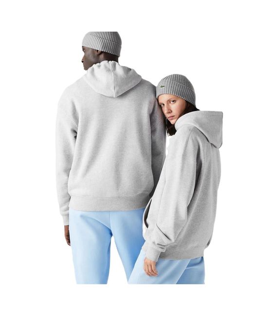 Lacoste Gray Crocodile Print Hooded Relaxed Fit Sweatshirt for men