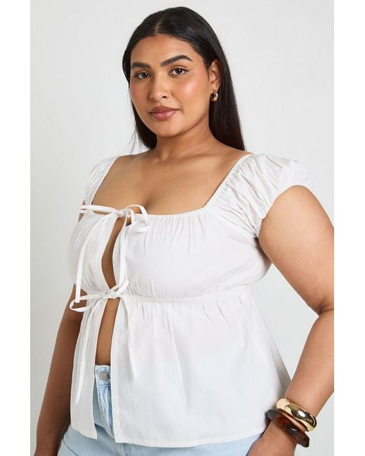 Boohoo White Plus Tirred Tie Detail Peplum Top