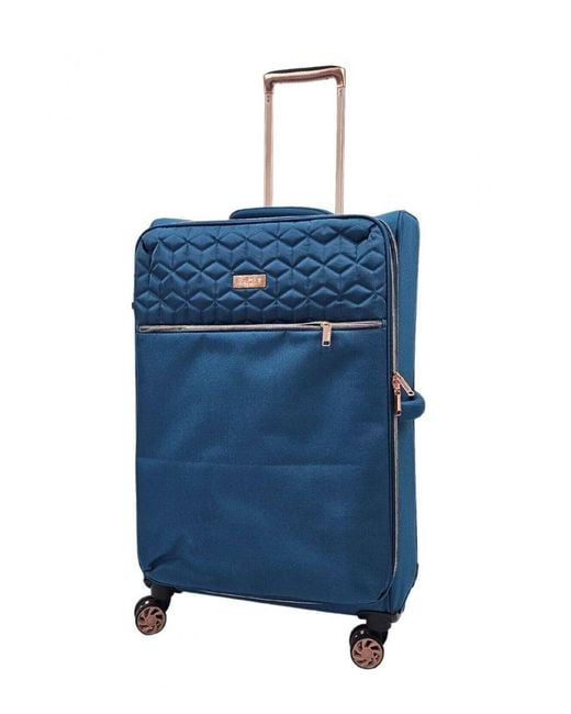 Infinity Leather Blue Cabin Suitcases 4 Wheel Luggage Travel Lightweight Bags