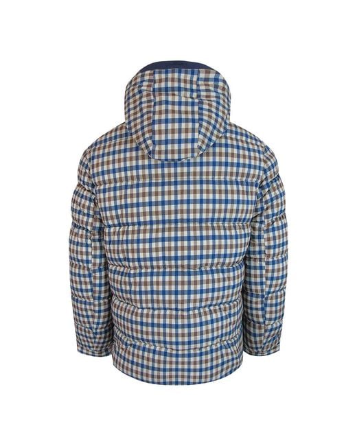 Aquascutum Blue Active Sp Hooded Puffer Jacket Club Check for men