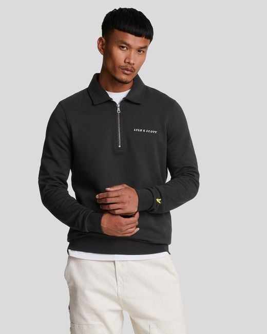 Lyle & Scott Black Embroidered Collared 1/4 Zip Jumper for men