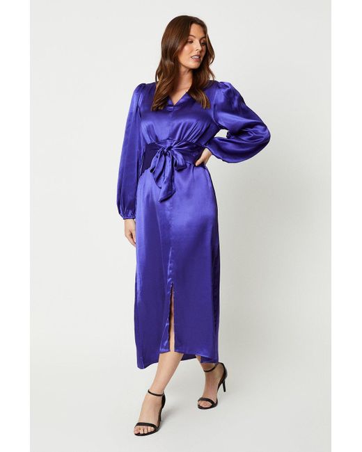 Wallis Blue Tie Front Midi Dress