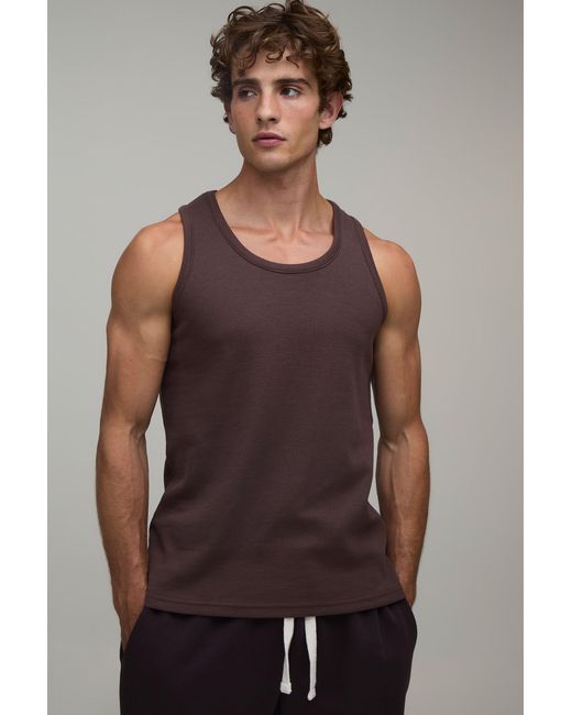 BoohooMAN Brown Essential Regular Fit Waffle Vest for men