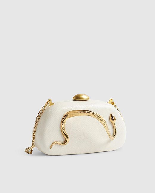 River Island Blue Clutch Bag Snake Crossbody Strap Pu