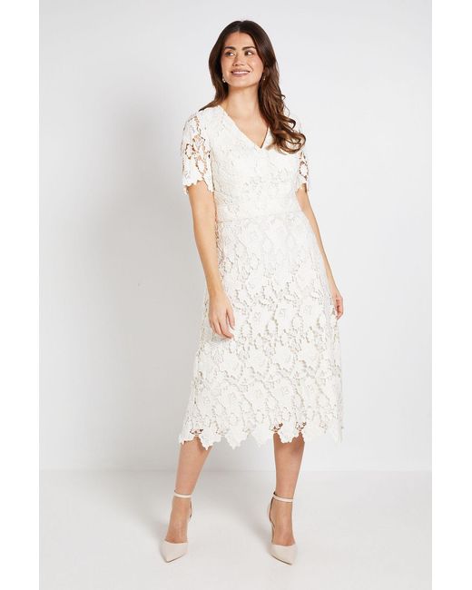 Wallis White Lace Waist Detail Midi Dress
