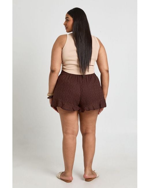 Boohoo Brown Plus Broiderie Elasticated Waist Flippy Short