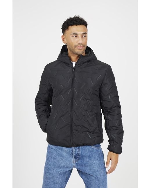 Brave Soul Blue Short Heat Seal Padded Hooded Jacket for men