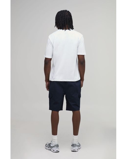 BoohooMAN Blue Tall Essential Relaxed Fit Elasticated Mid Length Twill Cargo Shorts for men