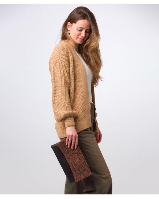 Pure Luxuries Brown Amelia' & Print Nappa Leather Clutch Bag