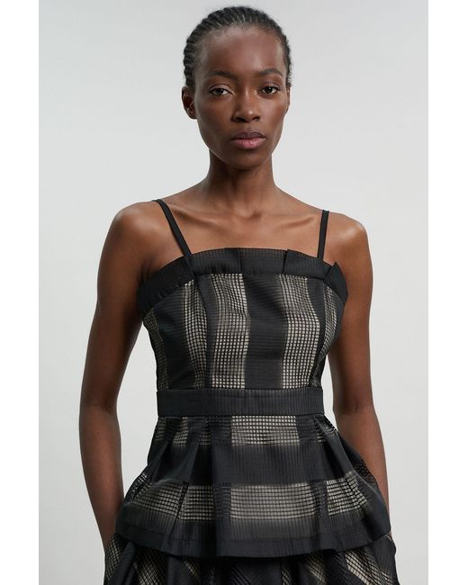 Karen Millen Black Textured Organza Mix Asymmetric Top