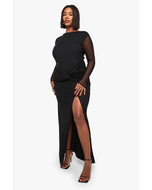 Boohoo Black Plus Mesh Twist Detail Maxi Dress