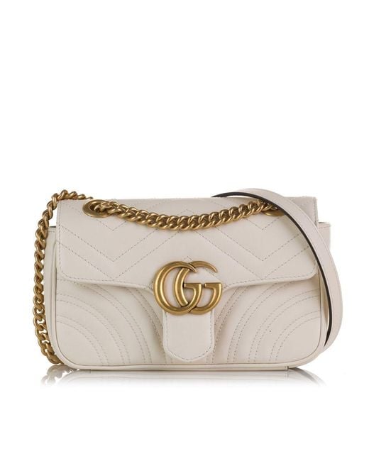 Gucci Vintage Mini GG Marmont Matelasse Crossbody Bag White Calf Leather in  Natural