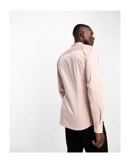 ASOS Pink Wedding Premium Skinny Sateen Shirt With Mandarin Collar for men