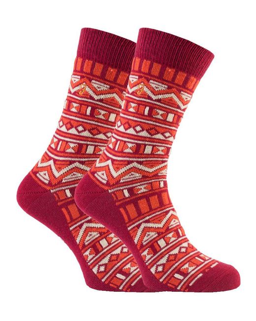Farah Red 2 Pairs Funky Vintage Patterned Colourful Thick Cotton Crew Socks for men