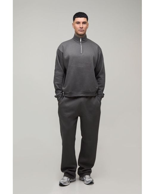 BoohooMAN Gray Tall Oversized Boxy Quarter Zip Funnel Sweatshirt & Straight Jogger Tracksuit for men
