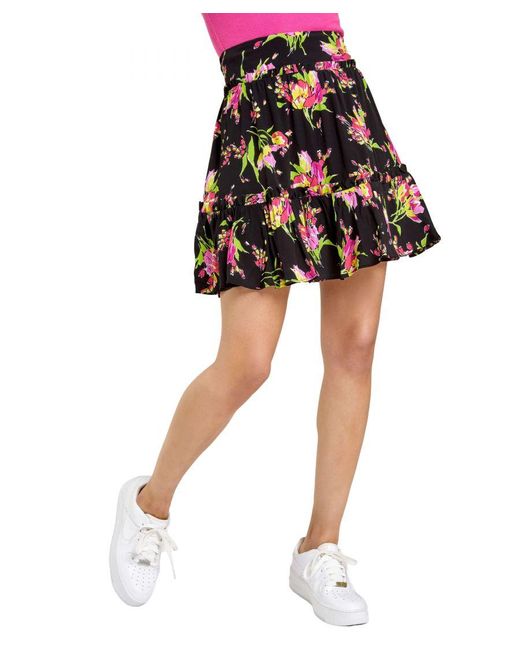 D.u.s.k Black Floral Frill Trim Tiered Skirt