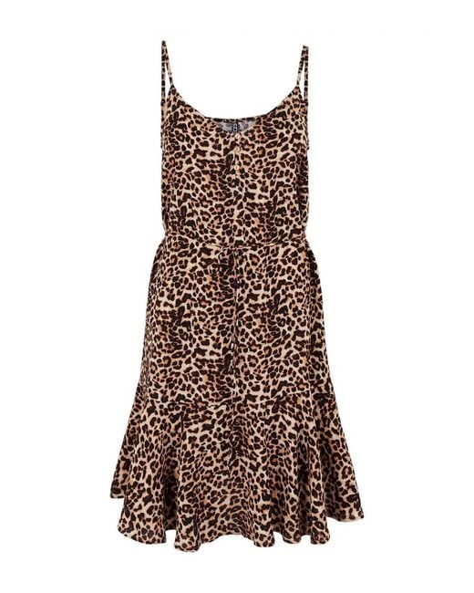 Pieces Jurk Pcnya Met Dierenprint En Volant Zwart bruin in het