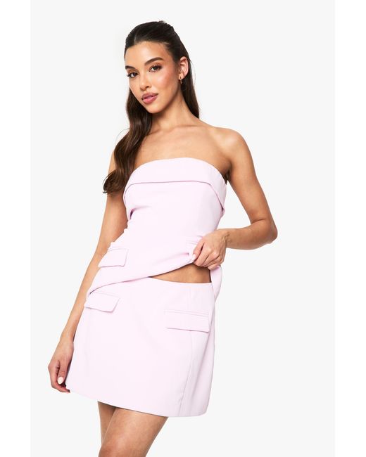 Boohoo White Pocket Detail Tailored Mini Skirt