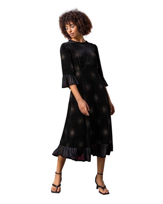 D.u.s.k Black Velvet Sparkle Frill Detail Dress