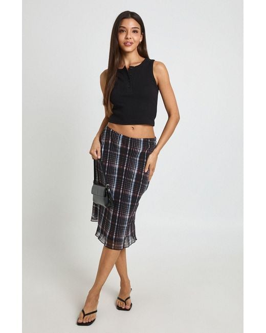 Boohoo Blue Chiffon Check Midi Skirt