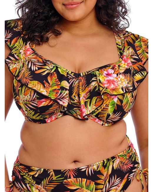 Elomi Black Tiger Valley Ruffle Bikini Top