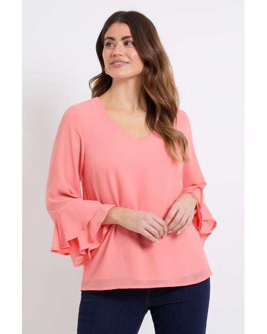 Wallis Pink Dobby Flute Sleeve Top