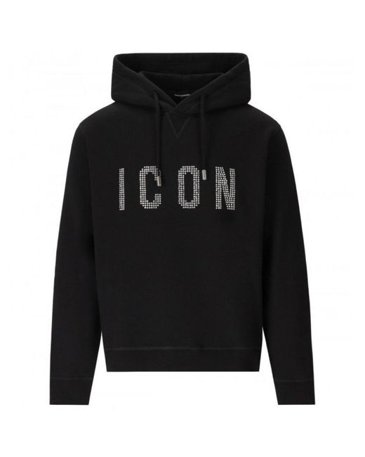DSquared² Black Studded Icon Logo Hoodie¬ for men