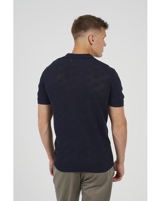 Brave Soul Blue Open Collar Knitted Polo Shirt for men