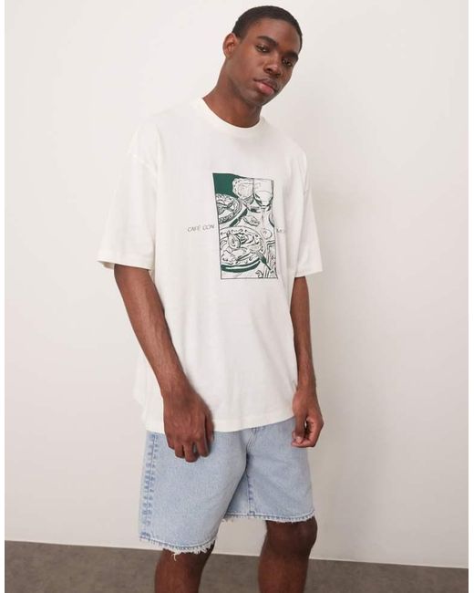 ASOS White Oversized T-Shirt With Cafe Graphic for men