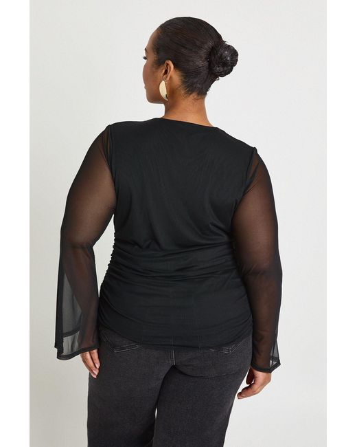 Boohoo Black Plus Keyhole Trim Flare Sleeve Blouse