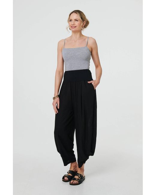 Izabel London Black High Waist Relaxed Ruched Leg Trousers